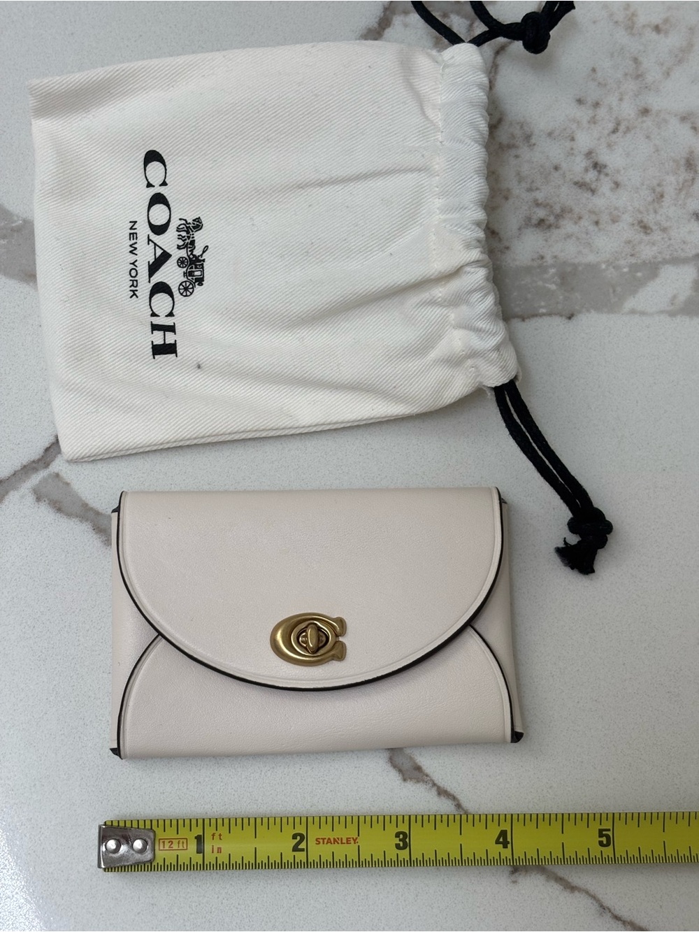 Coach Small Pebble Leather Wallet in Chalk with Gold Turnlock